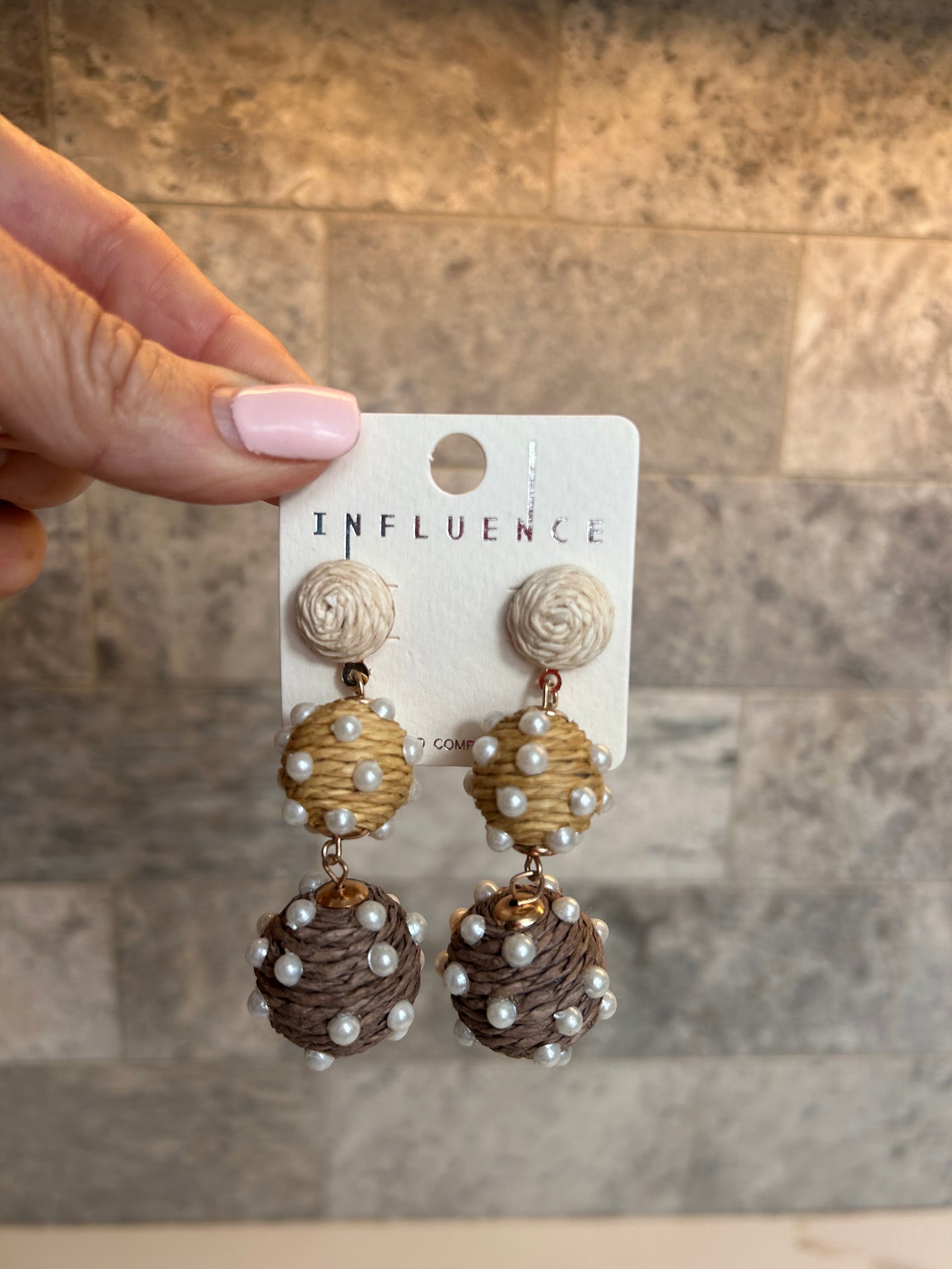 Linked 3 Raffia Balls Drop Earrings