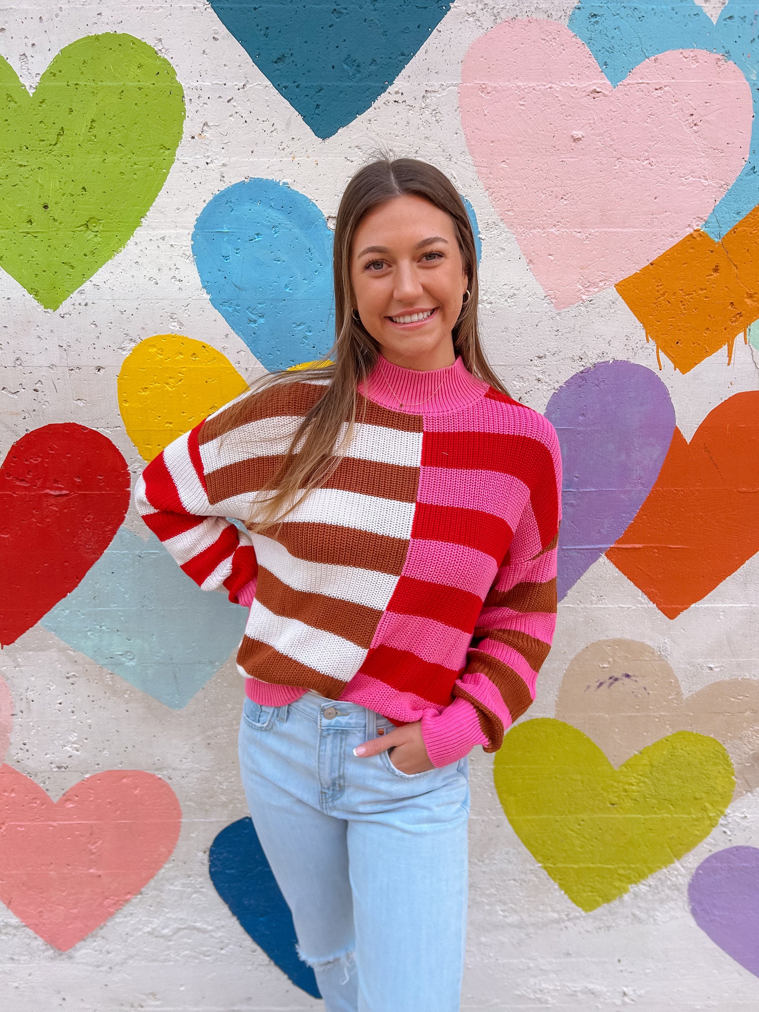 Snuggles And S'mores Stripe Mock Neck Sweater