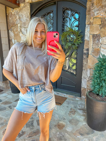 Taupe Washed Oversized Cropped Knit Top