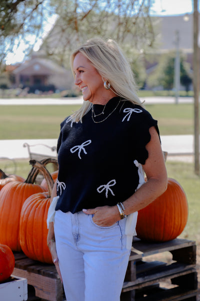 Sweet Charmer Black & White Bow Detail Sweater