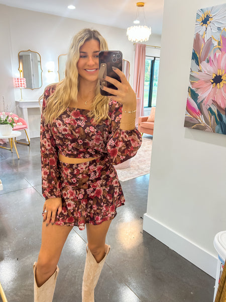 Winner Affair Floral Chiffon Top & Skirt Set