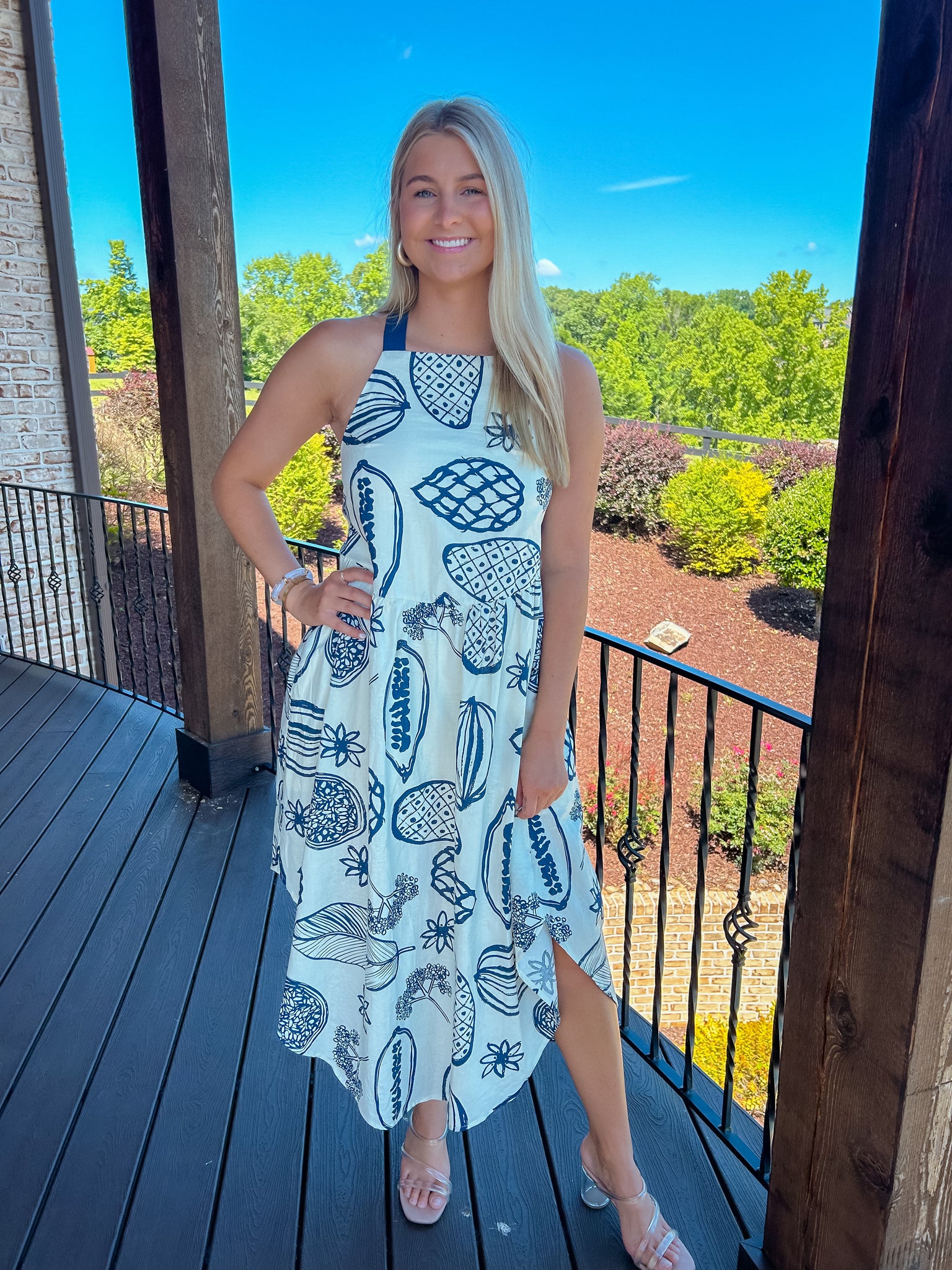 Beachy Vibes Navy And Cream Midi Dress