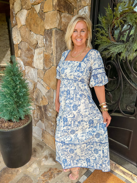 Simply Unforgettable Blue Floral Maxi Dress