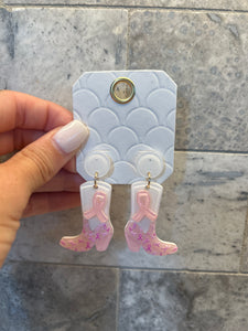 Pink Ribbon Cowboy Boots Earrings