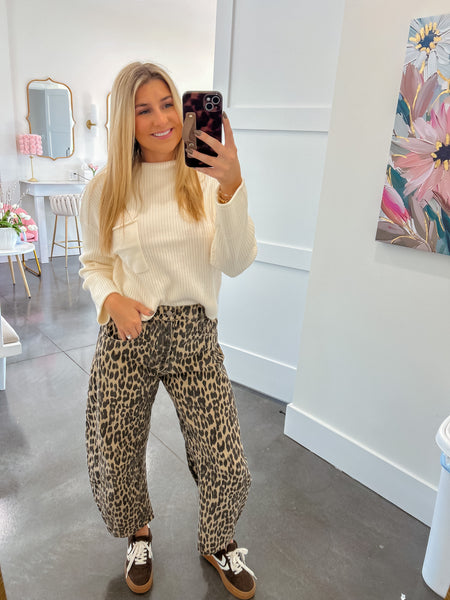 The Jenna Leopard Barrel Jeans