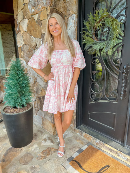 Fresh Blooms Floral Pink Midi Dress