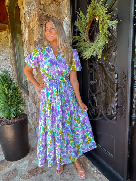 Lavender Multi Dreamy Poplin Floral Button Down Maxi Dress