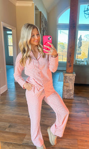 Pulling Heartstrings Pink Checker Pajama Set