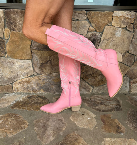The Braelynn Faux Leather Pink Boots