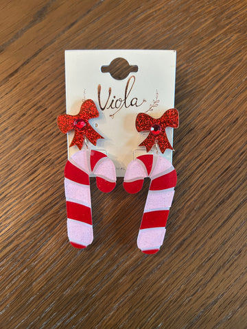 Candy Cane & Bow Earrings