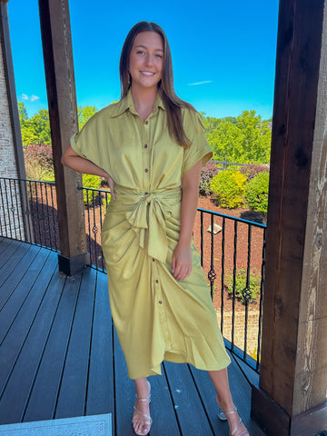 Kiwi Kisses Button Down Midi Dress