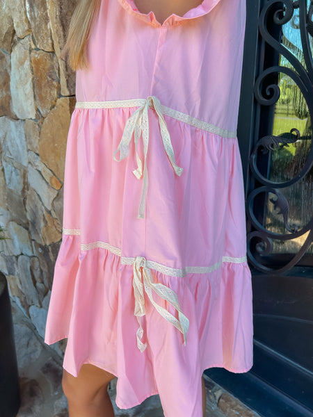 Girly Glam Baby Pink Button Down Mini Dress