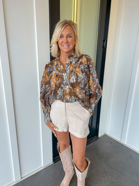 Sweet Maple Floral Button Down Blouse