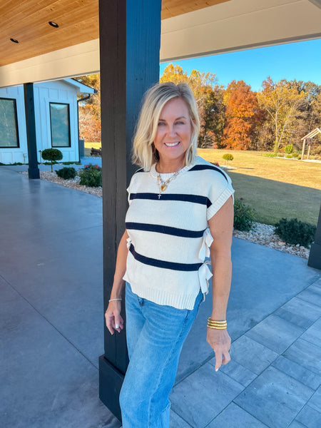 Autumn Charm Stripe Side Tie Knit Sweater