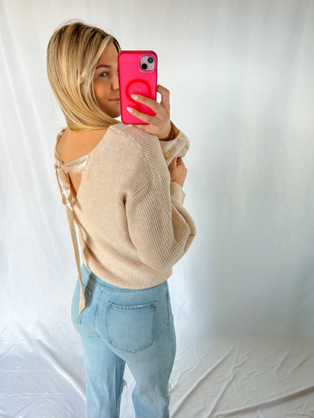 Soft Smiles Khaki Sweater With Bow Back
