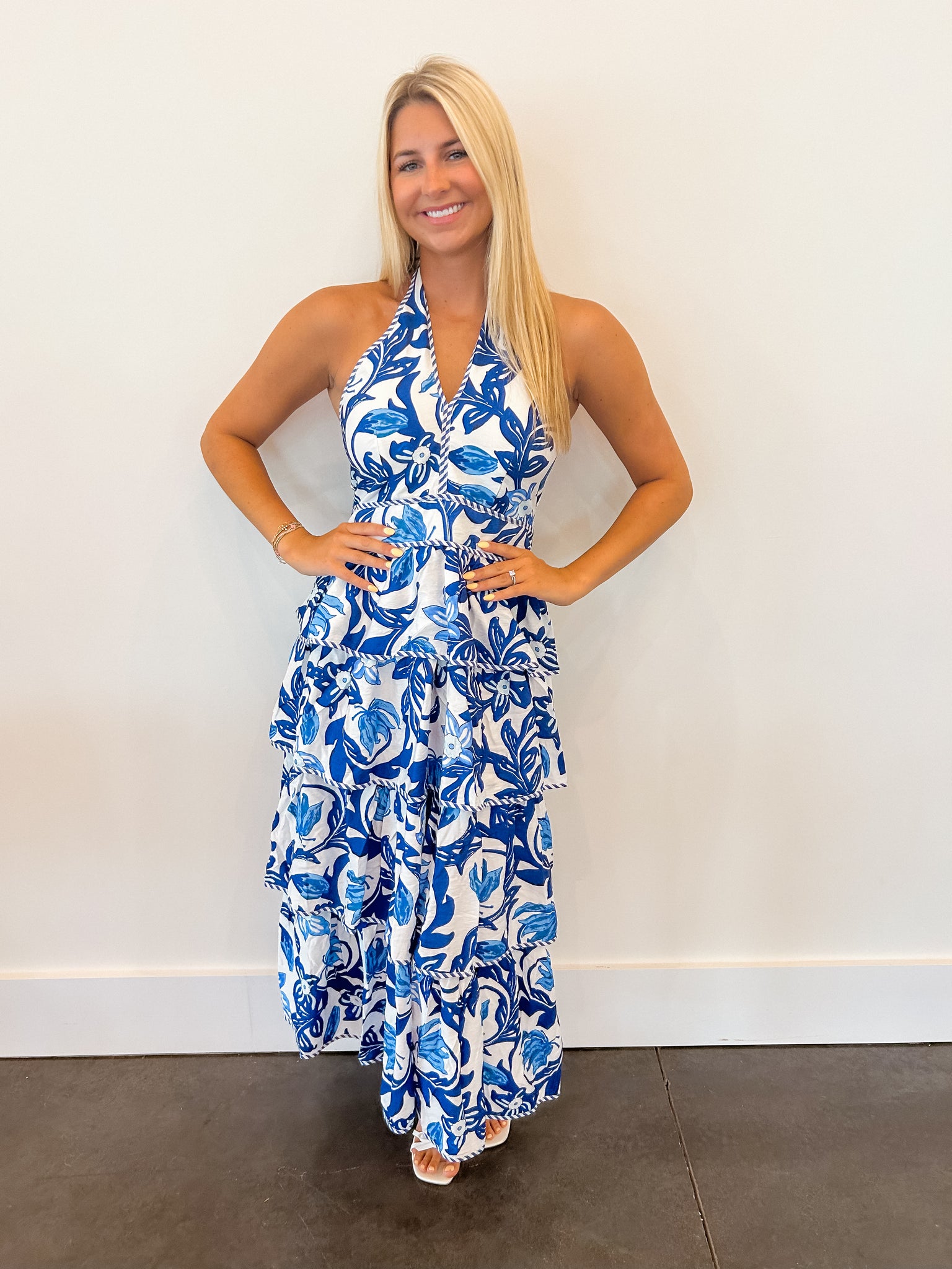 Riviera Hours Halter Blue Tropical Maxi