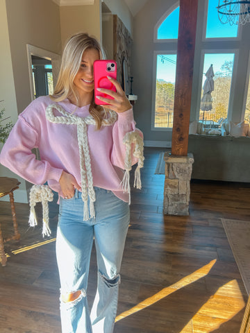 What A Doll Oversized Pink Bow Sweater