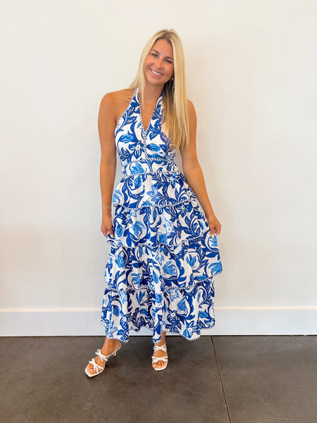 Riviera Hours Halter Blue Tropical Maxi