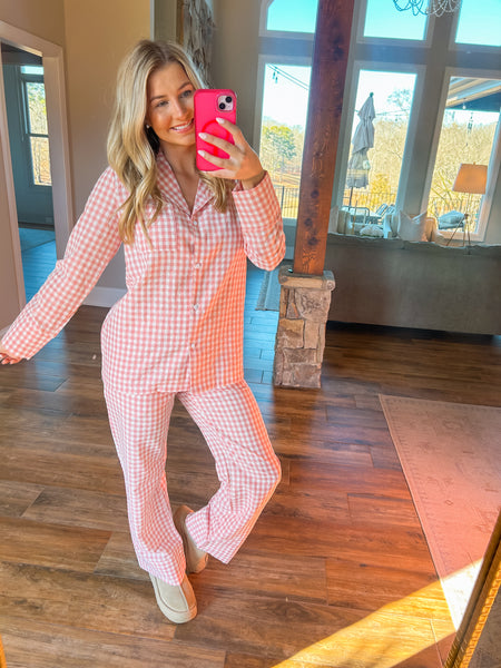 Pulling Heartstrings Pink Checker Pajama Set