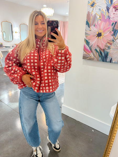 Red Multi Checkered Woven Jacket