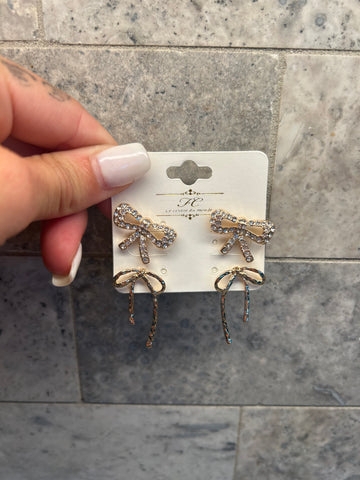 2 Pair Gold & Diamond Bow Earrings