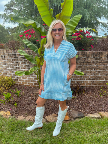 Lets Seize The Day Blue & White Stripe Collared Mini Dress