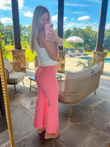 Flamingo Pink High Waisted Wide Leg Pants