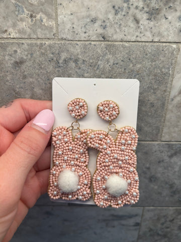 Pink Bunny With Cotton Tail Earrings