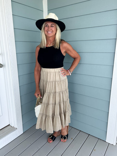 Simple Moment Tiered Taupe Skirt