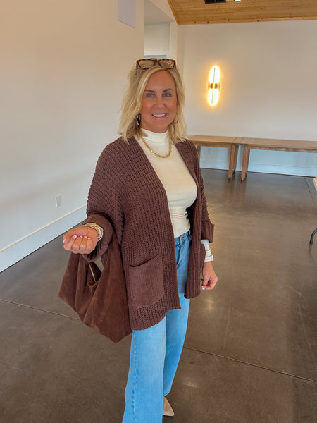 Coffee Shop Knit Chocolate Cardigan W/ Pockets