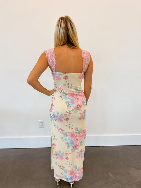 Mesh Floral Lace Maxi Dress