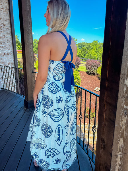 Beachy Vibes Navy And Cream Midi Dress