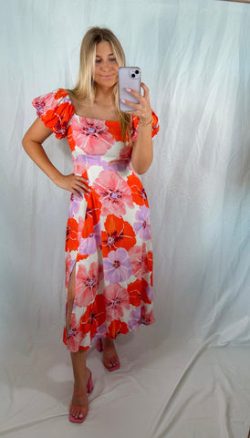 Honolulu Date Night Floral Midi Dress