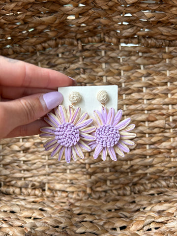Raffia Lavender Sunflower Earrings