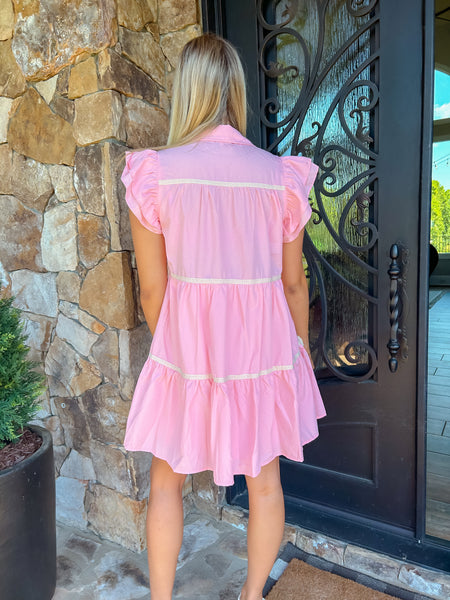 Girly Glam Baby Pink Button Down Mini Dress