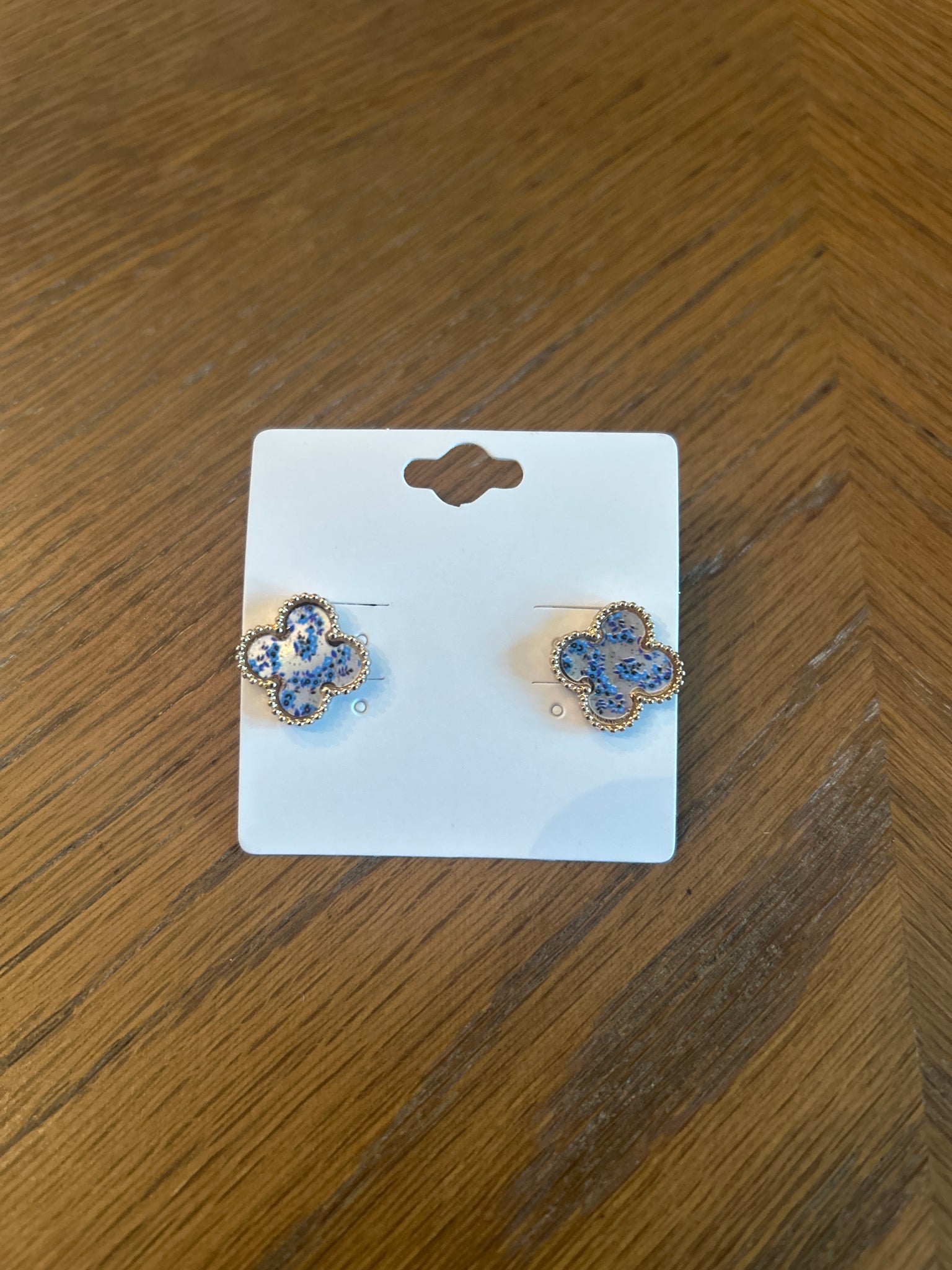 Blue Chinoiserie Clover Earrings