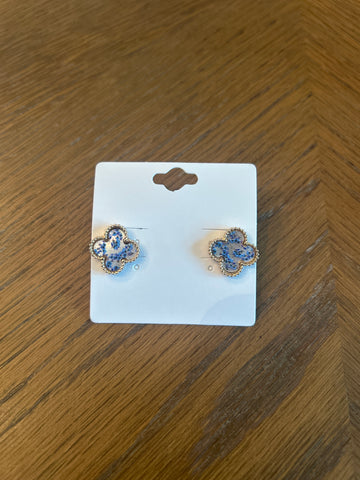 Blue Chinoiserie Clover Earrings