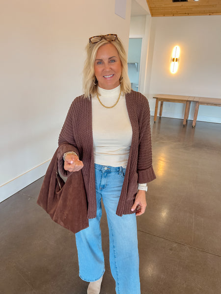 Coffee Shop Knit Chocolate Cardigan W/ Pockets