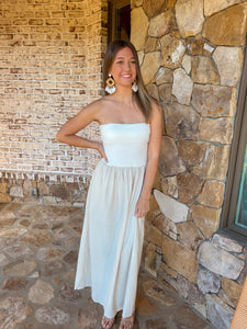 Coco Cabana Strapless Fold Over Midi Dress