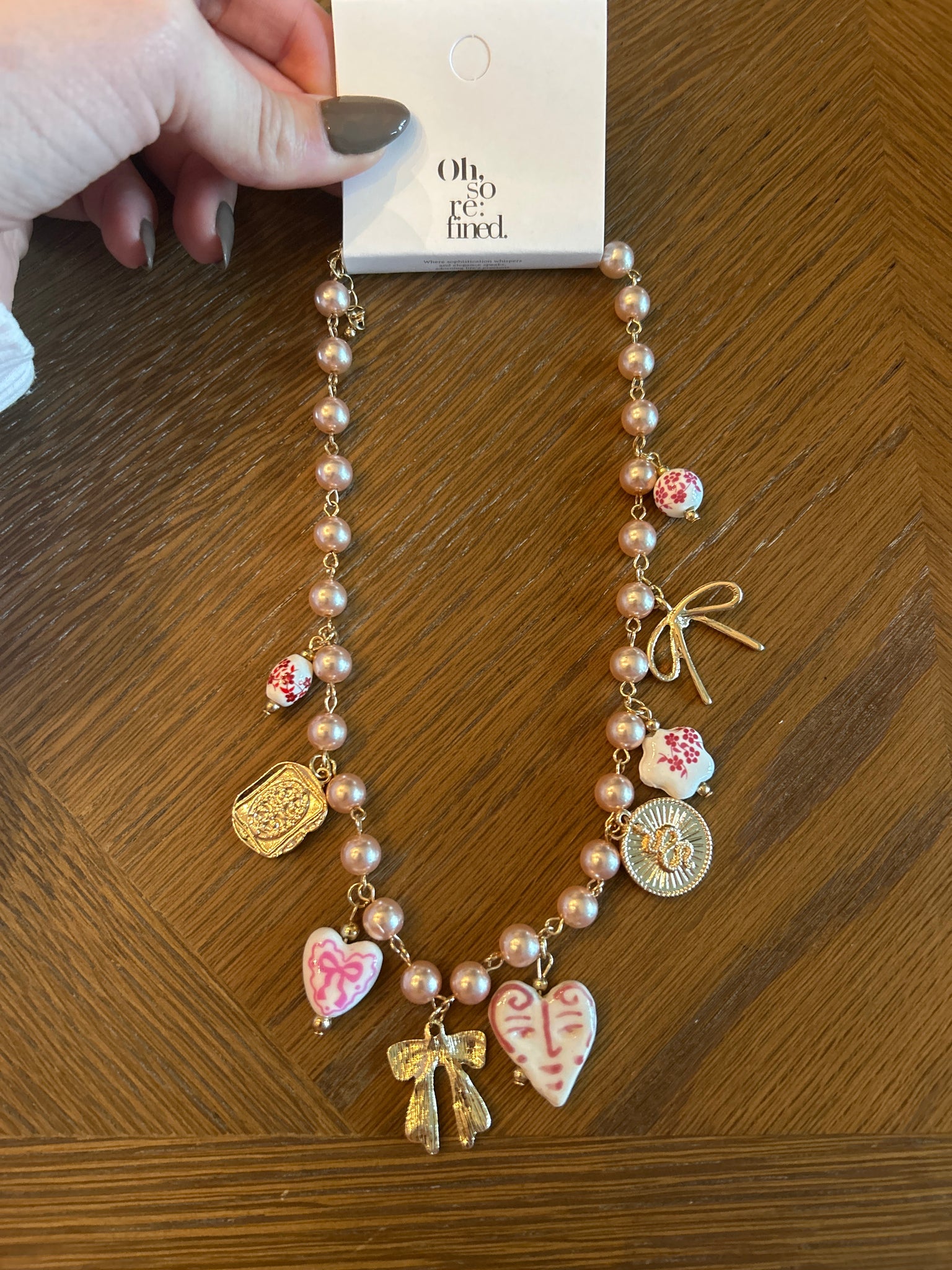 Pink Bow & Heart Charm Necklace