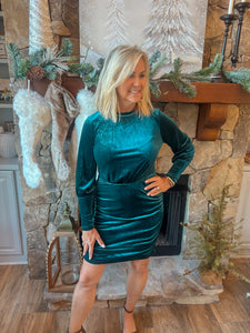 Fashionably Late Velvet Mini Dress In Green