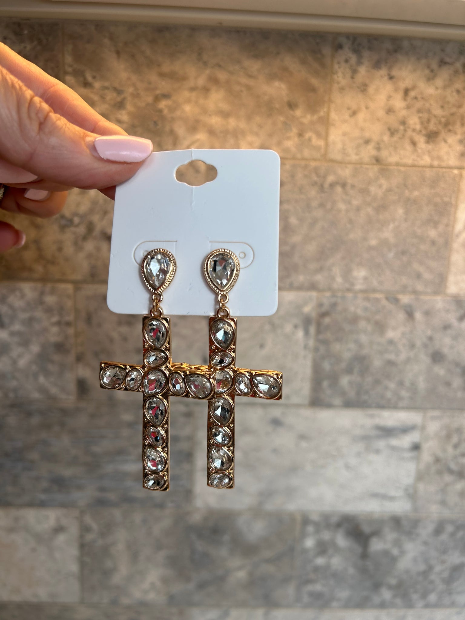 Crystal Big Cross Drop Earrings