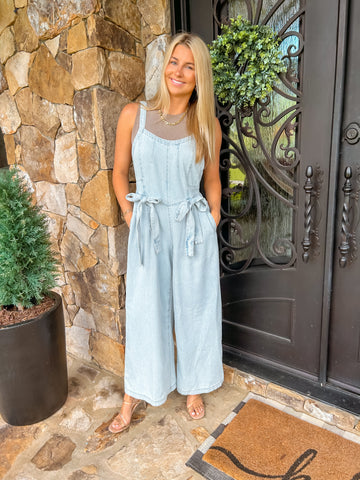 Strolling Through Catalina Light Denim Jumpsuit