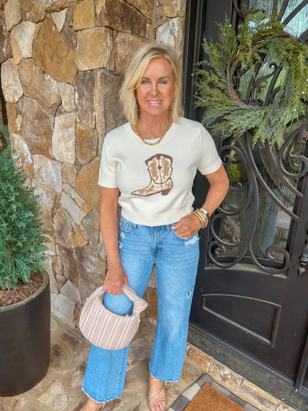 Cowboy Boot Short Sleeve Sweater