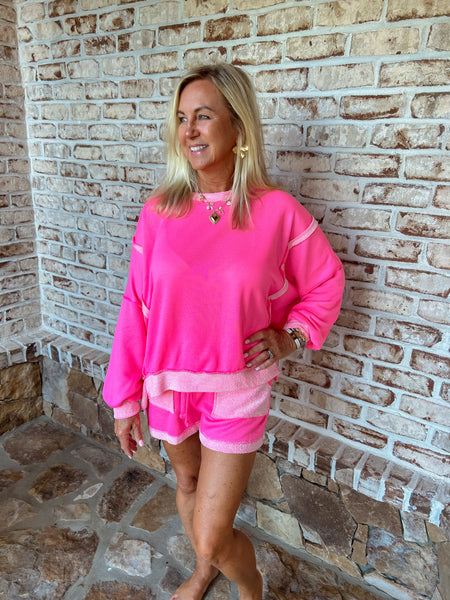 In A Daze Fuchsia Crewneck & Shorts Set