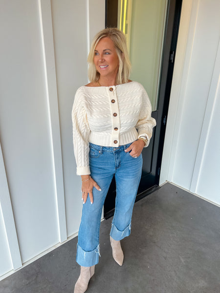 Misty Morning Off The Shoulder Ivory Sweater