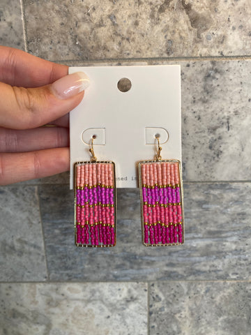 Beaded Pink & Fuchsia Rectangle Earrings