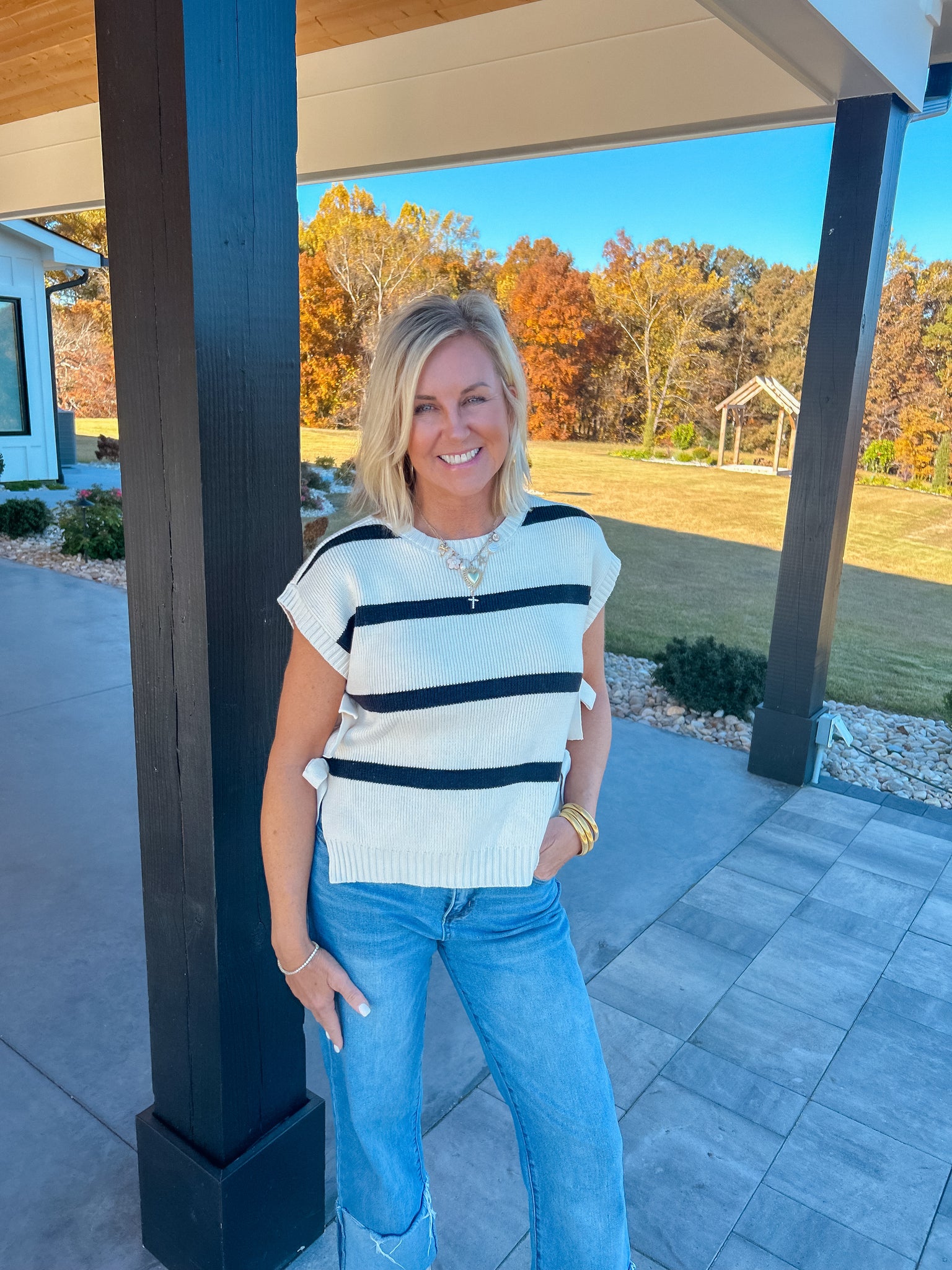 Autumn Charm Stripe Side Tie Knit Sweater