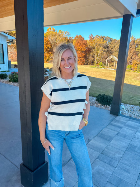 Autumn Charm Stripe Side Tie Knit Sweater