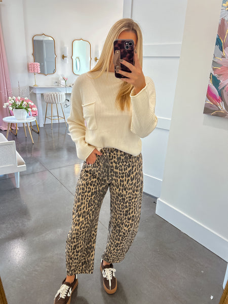 The Jenna Leopard Barrel Jeans